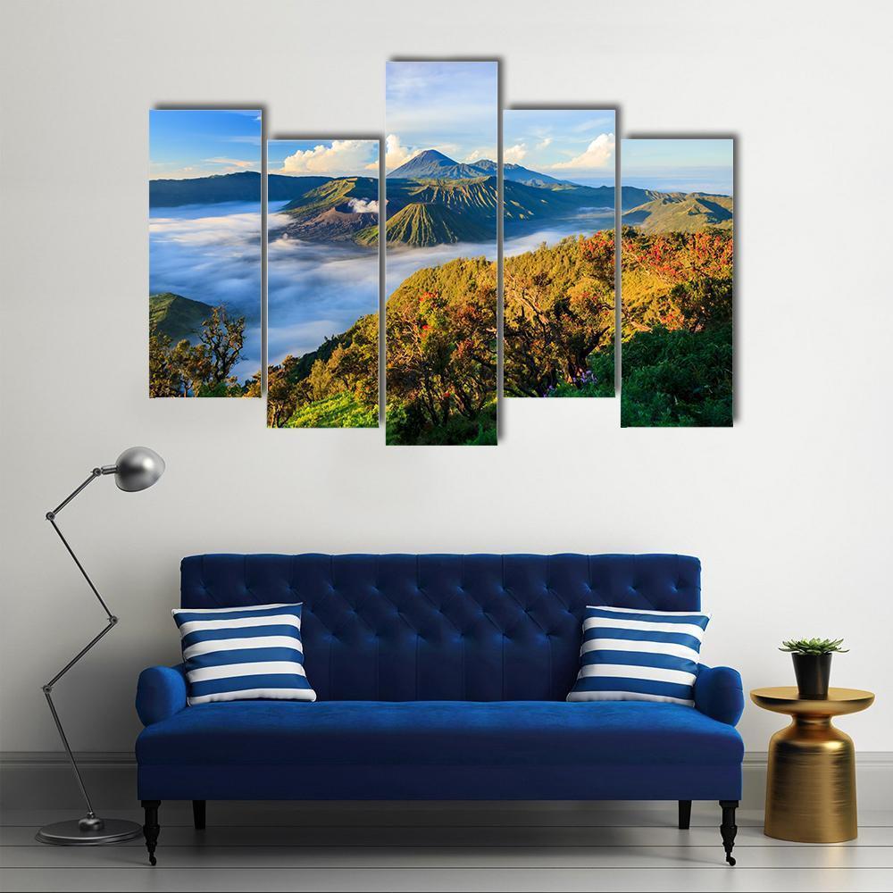 Bromo Volcano At Sunrise Canvas Wall Art-5 Pop-Gallery Wrap-47" x 32"-Tiaracle