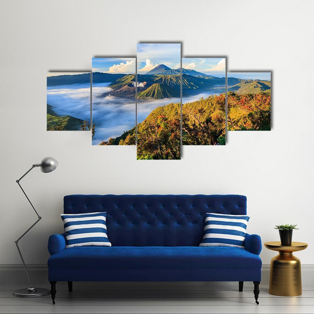 Bromo Volcano At Sunrise Canvas Wall Art-5 Star-Gallery Wrap-62" x 32"-Tiaracle