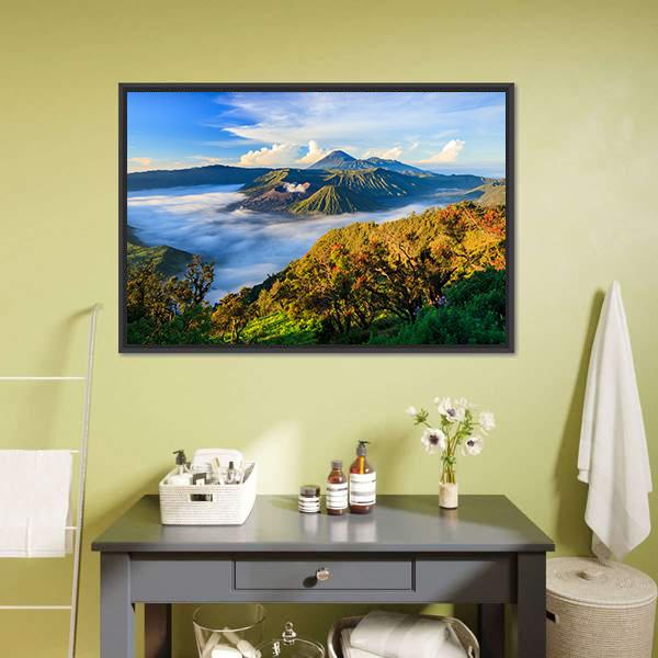 Bromo Volcano At Sunrise Panoramic Canvas Wall Art-1 Piece-36" x 12"-Tiaracle