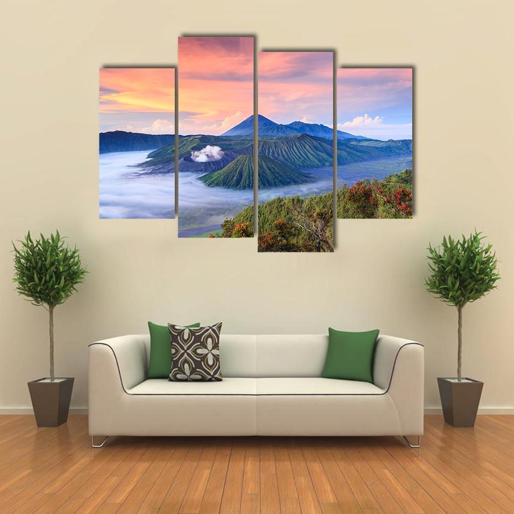 Bromo Volcano Indonesia Canvas Wall Art-4 Pop-Gallery Wrap-50" x 32"-Tiaracle
