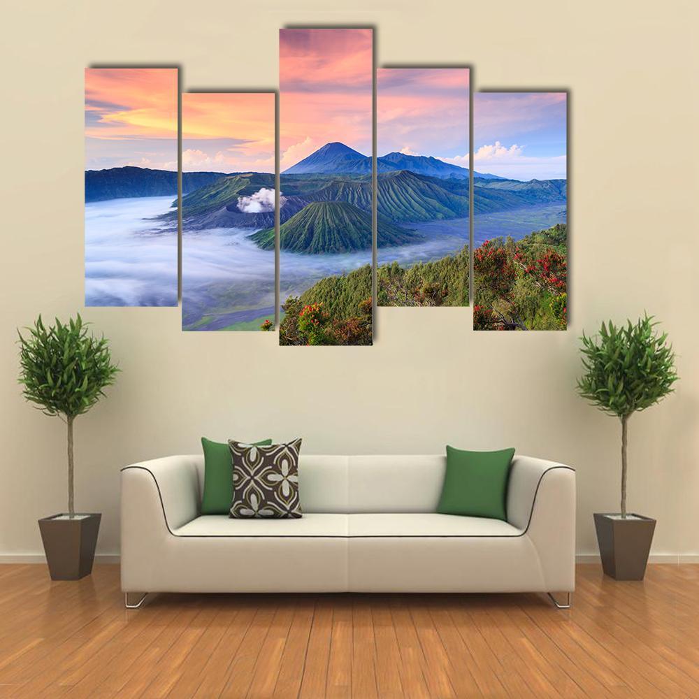 Bromo Volcano Indonesia Canvas Wall Art-5 Pop-Gallery Wrap-47" x 32"-Tiaracle