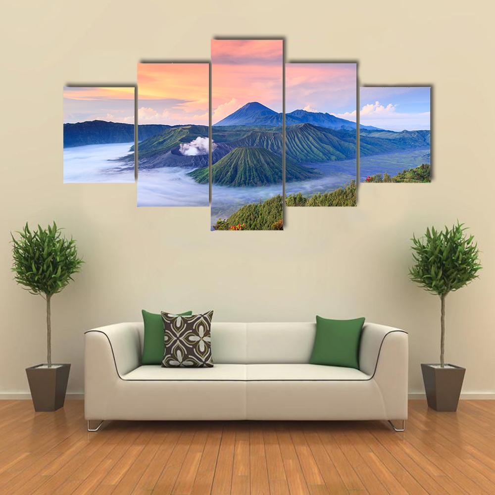 Bromo Volcano Indonesia Canvas Wall Art-5 Star-Gallery Wrap-62" x 32"-Tiaracle