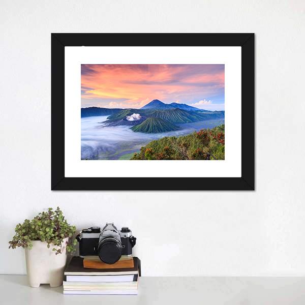 Bromo Volcano Indonesia Canvas Wall Art-1 Piece-Framed Print-20" x 16"-Tiaracle