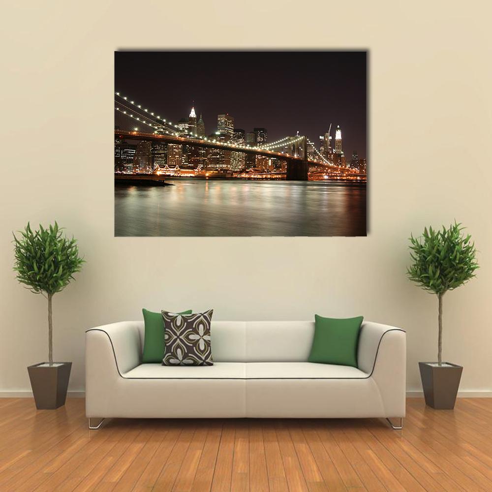 Night View Of Manhattan Skyline Canvas Wall Art-1 Piece-Gallery Wrap-24" x 16"-Tiaracle
