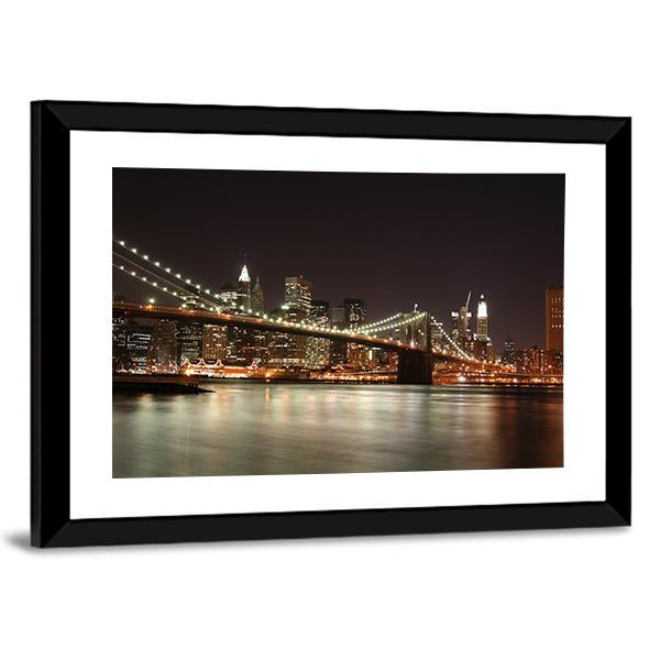Night View Of Manhattan Skyline Canvas Wall Art-3 Horizontal-Gallery Wrap-25" x 16"-Tiaracle