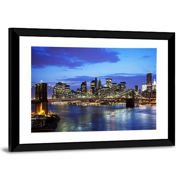 Brooklyn Bridge At Night Panoramic Canvas Wall Art-1 Piece-36" x 12"-Tiaracle