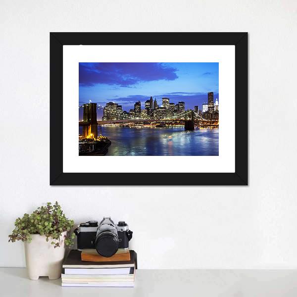 Brooklyn Bridge At Night Panoramic Canvas Wall Art-1 Piece-36" x 12"-Tiaracle