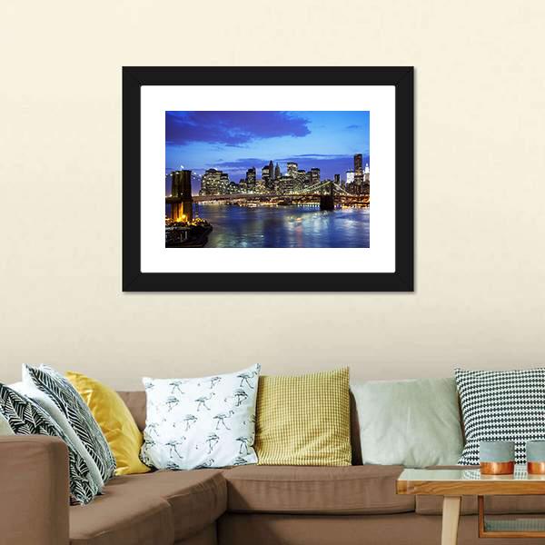 Brooklyn Bridge At Night Panoramic Canvas Wall Art-1 Piece-36" x 12"-Tiaracle