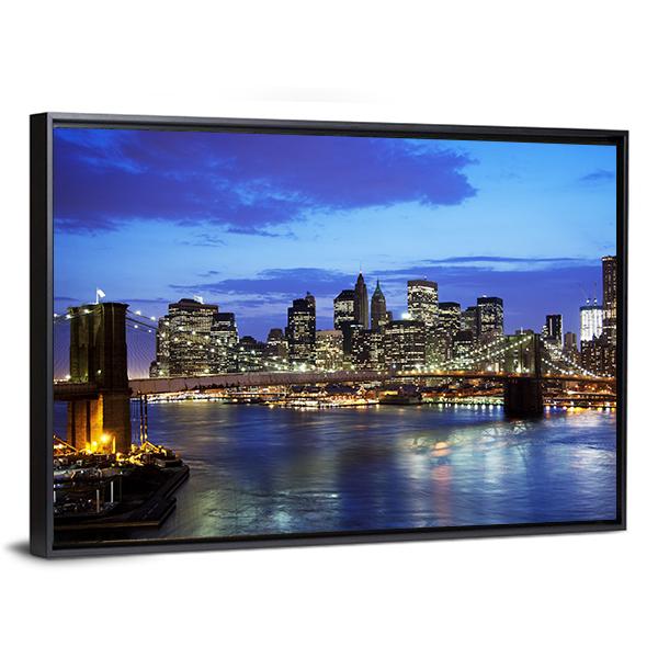 Brooklyn Bridge At Night Panoramic Canvas Wall Art-1 Piece-36" x 12"-Tiaracle