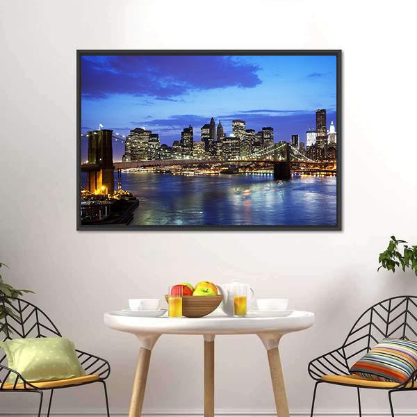 Brooklyn Bridge At Night Panoramic Canvas Wall Art-1 Piece-36" x 12"-Tiaracle