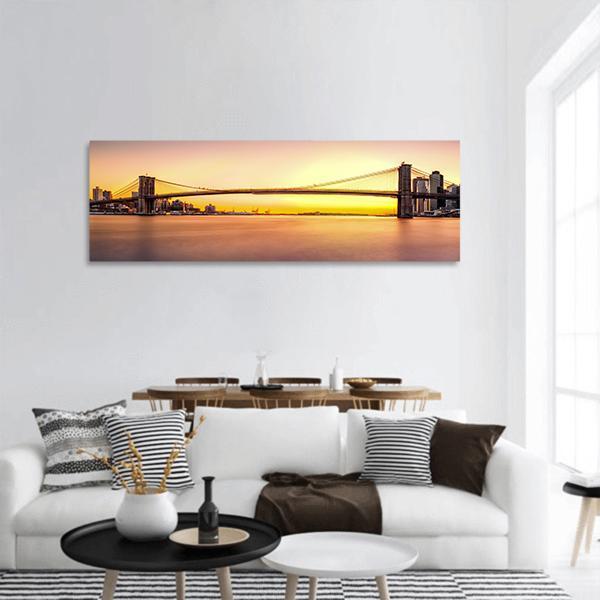 View Of Brooklyn Bridge Panoramic Canvas Wall Art-3 Piece-25" x 08"-Tiaracle