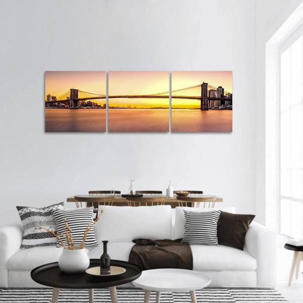 View Of Brooklyn Bridge Panoramic Canvas Wall Art-3 Piece-25" x 08"-Tiaracle