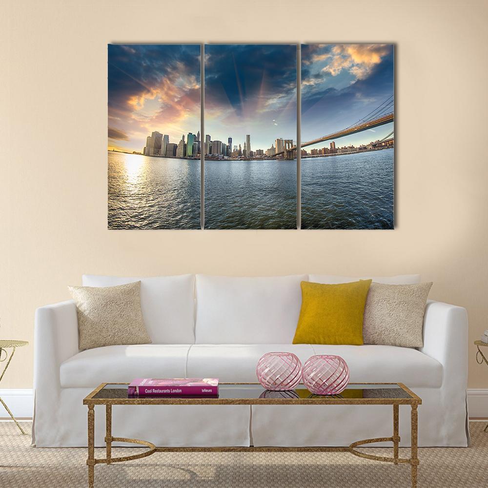 Brooklyn Bridge In Winter Canvas Wall Art-3 Horizontal-Gallery Wrap-37" x 24"-Tiaracle