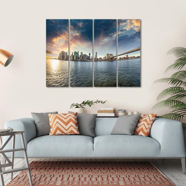Brooklyn Bridge In Winter Canvas Wall Art-4 Horizontal-Gallery Wrap-34" x 24"-Tiaracle