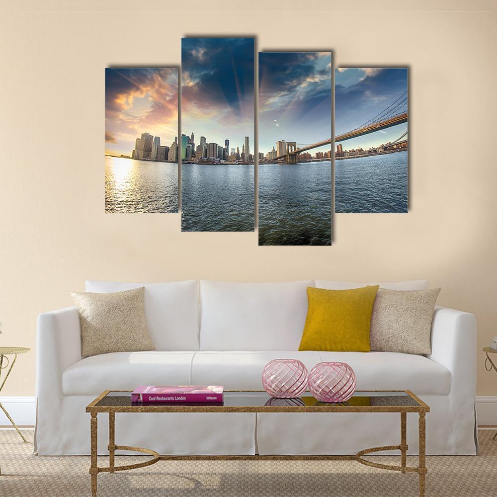 Brooklyn Bridge In Winter Canvas Wall Art-4 Pop-Gallery Wrap-50" x 32"-Tiaracle