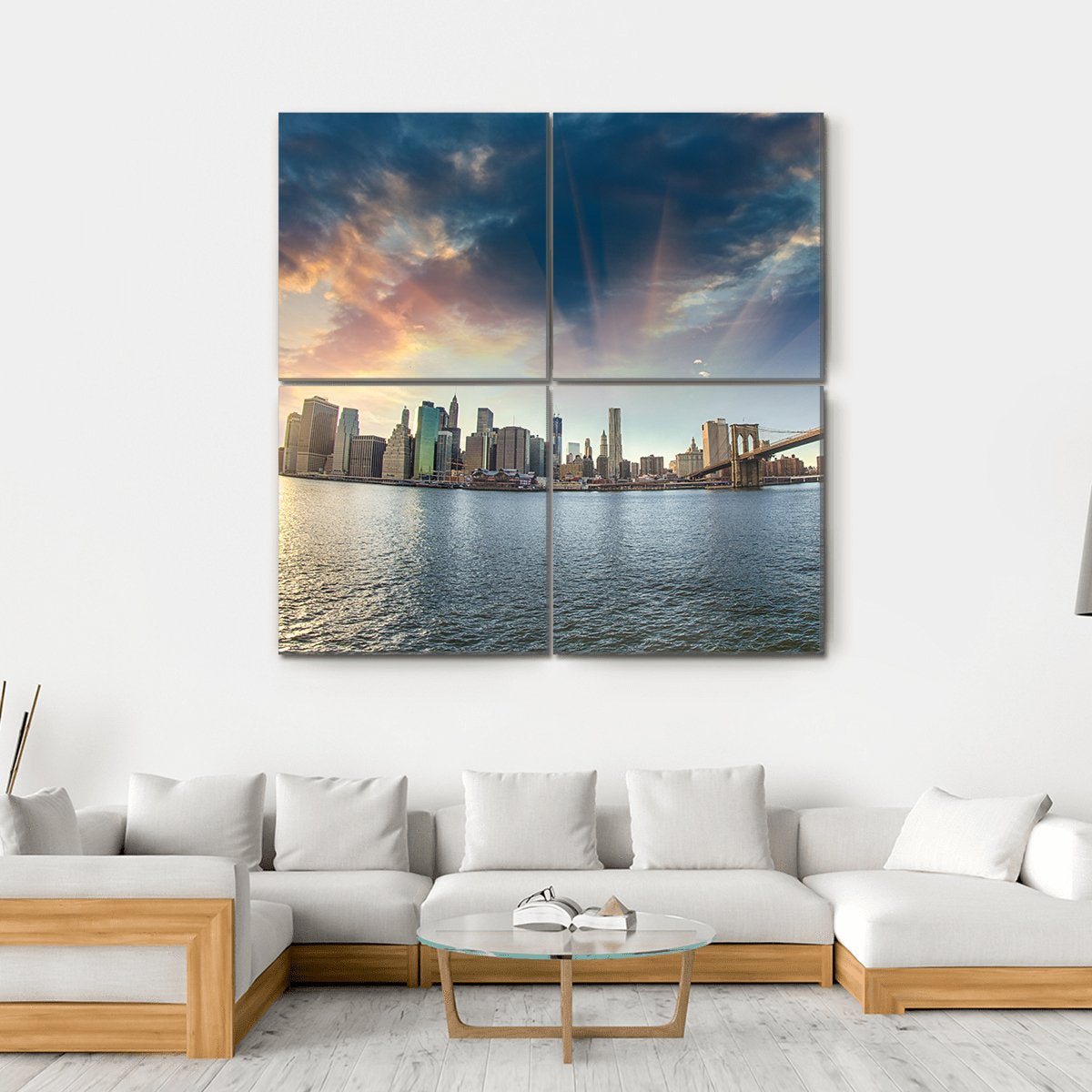 Brooklyn Bridge In Winter Canvas Wall Art-4 Square-Gallery Wrap-17" x 17"-Tiaracle