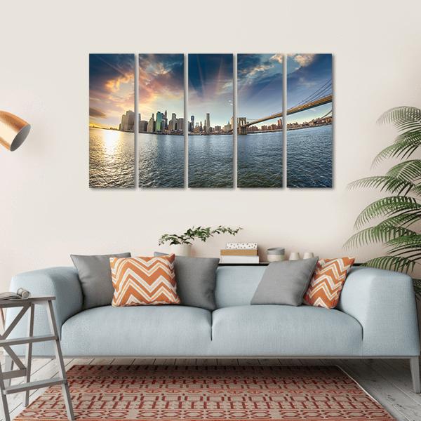Brooklyn Bridge In Winter Canvas Wall Art-5 Horizontal-Gallery Wrap-22" x 12"-Tiaracle
