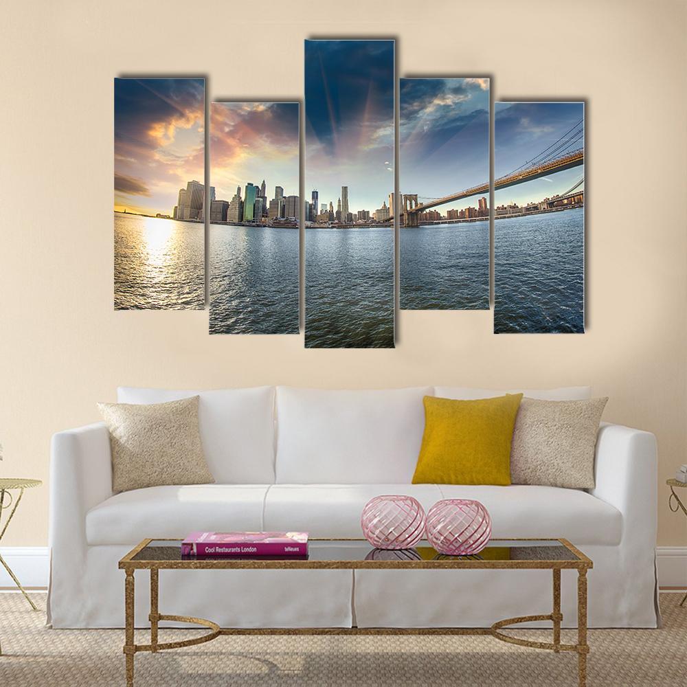 Brooklyn Bridge In Winter Canvas Wall Art-5 Pop-Gallery Wrap-47" x 32"-Tiaracle