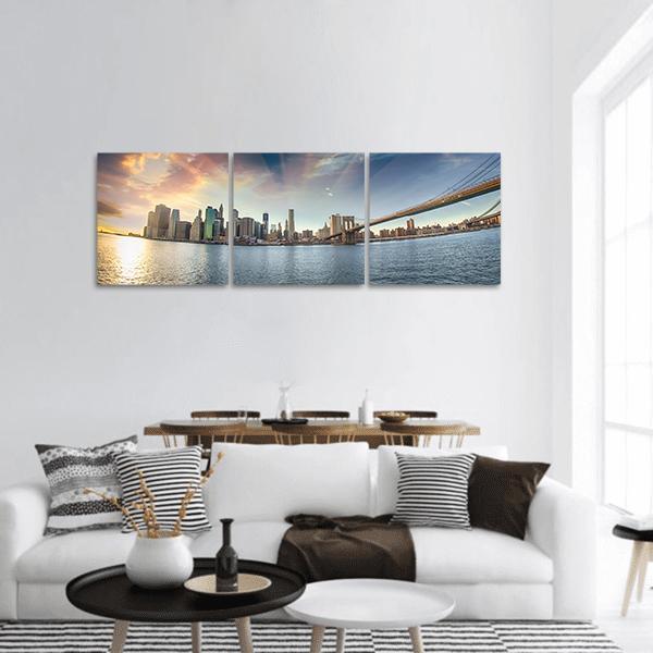 Brooklyn Bridge In Winter Panoramic Canvas Wall Art-3 Piece-25" x 08"-Tiaracle