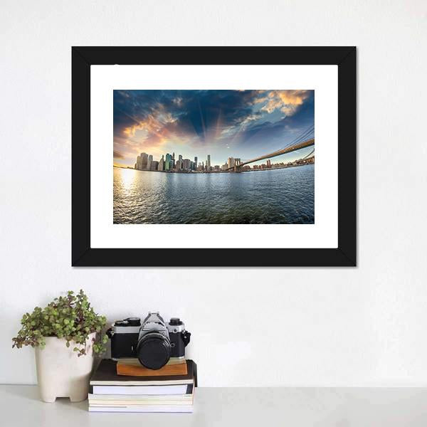 Brooklyn Bridge In Winter Canvas Wall Art-1 Piece-Framed Print-20" x 16"-Tiaracle