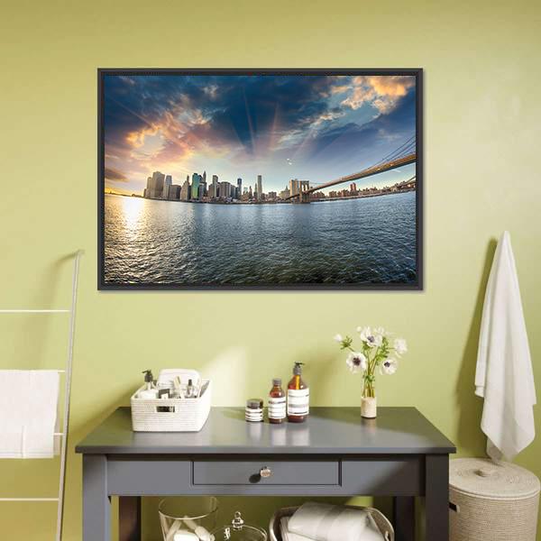 Brooklyn Bridge In Winter Canvas Wall Art-5 Horizontal-Gallery Wrap-22" x 12"-Tiaracle