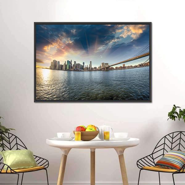 Brooklyn Bridge In Winter Canvas Wall Art-5 Horizontal-Gallery Wrap-22" x 12"-Tiaracle