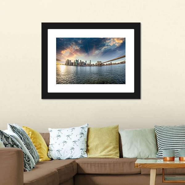 Brooklyn Bridge In Winter Canvas Wall Art-5 Horizontal-Gallery Wrap-22" x 12"-Tiaracle