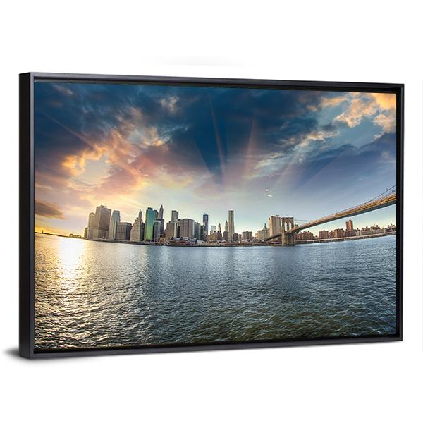 Brooklyn Bridge In Winter Canvas Wall Art-5 Horizontal-Gallery Wrap-22" x 12"-Tiaracle