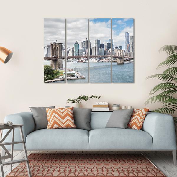 Brooklyn Bridge NY Canvas Wall Art-4 Horizontal-Gallery Wrap-34" x 24"-Tiaracle