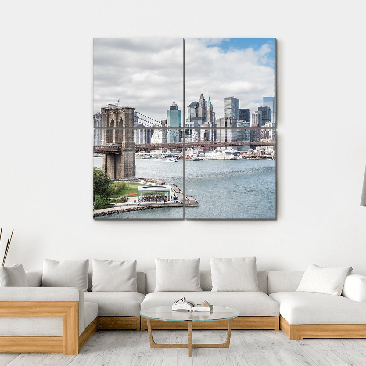 Brooklyn Bridge NY Canvas Wall Art-4 Square-Gallery Wrap-17" x 17"-Tiaracle
