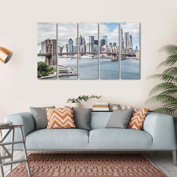 Brooklyn Bridge NY Canvas Wall Art-5 Horizontal-Gallery Wrap-22" x 12"-Tiaracle