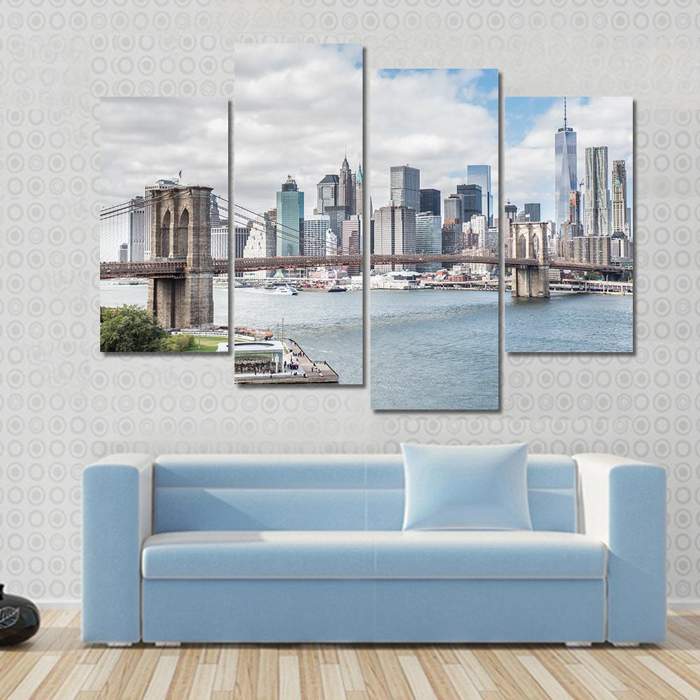 Brooklyn Bridge NY Canvas Wall Art-4 Pop-Gallery Wrap-50&quot; x 32&quot;-Tiaracle