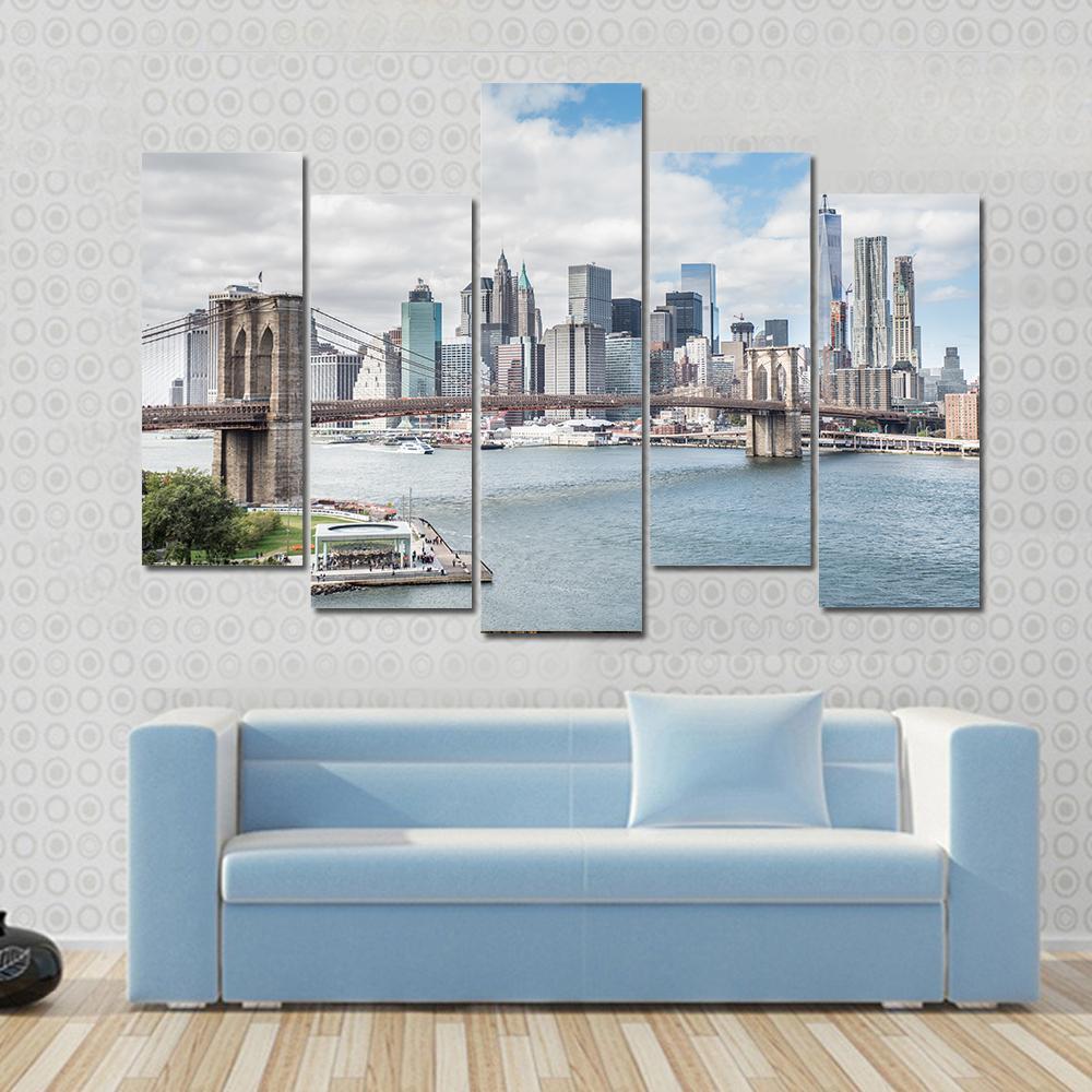Brooklyn Bridge NY Canvas Wall Art-5 Pop-Gallery Wrap-47" x 32"-Tiaracle