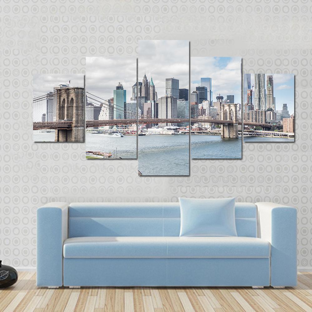 Brooklyn Bridge NY Canvas Wall Art-5 Star-Gallery Wrap-62" x 32"-Tiaracle
