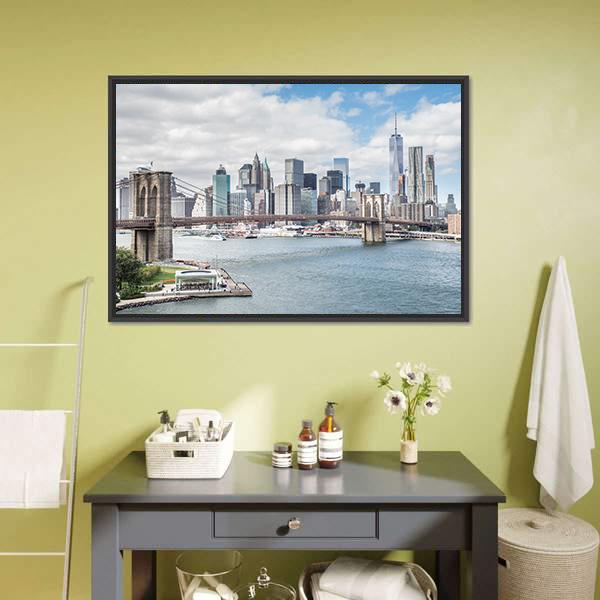 Brooklyn Bridge NY Canvas Wall Art-5 Horizontal-Gallery Wrap-22" x 12"-Tiaracle