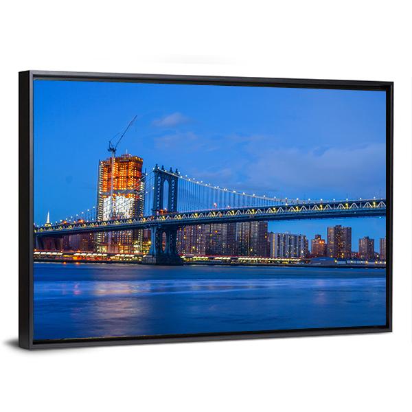 Brooklyn Bridge On East River Canvas Wall Art-3 Horizontal-Gallery Wrap-25" x 16"-Tiaracle