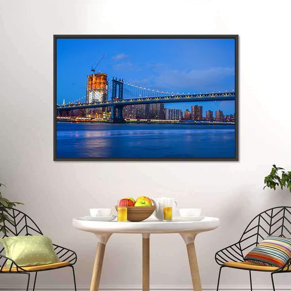 Brooklyn Bridge On East River Canvas Wall Art-3 Horizontal-Gallery Wrap-25" x 16"-Tiaracle