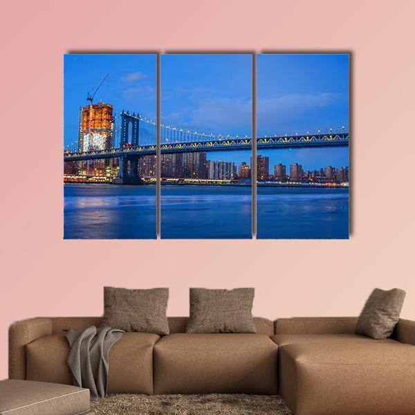 Brooklyn Bridge On East River Canvas Wall Art-4 Pop-Gallery Wrap-50" x 32"-Tiaracle