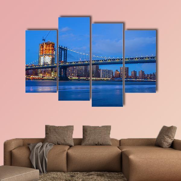 Brooklyn Bridge On East River Canvas Wall Art-4 Pop-Gallery Wrap-50" x 32"-Tiaracle