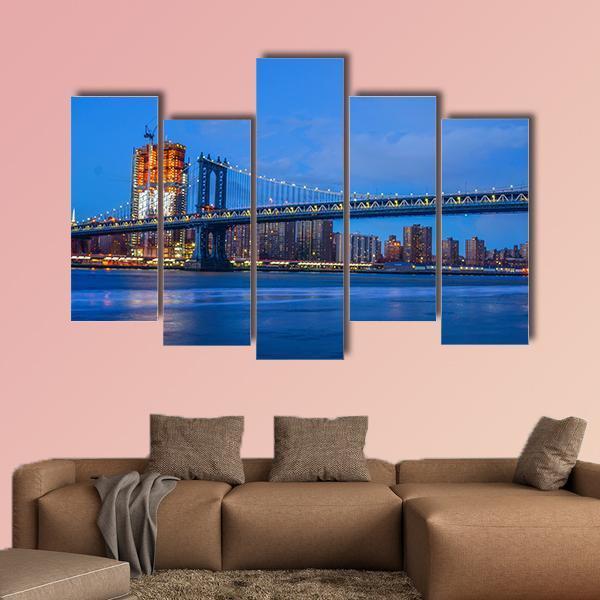 Brooklyn Bridge On East River Canvas Wall Art-5 Pop-Gallery Wrap-47" x 32"-Tiaracle