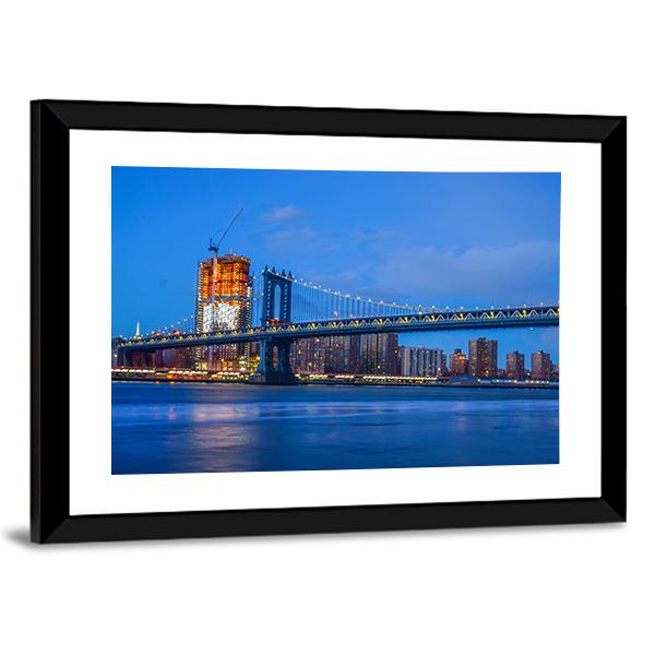Brooklyn Bridge On East River Canvas Wall Art-3 Horizontal-Gallery Wrap-25" x 16"-Tiaracle