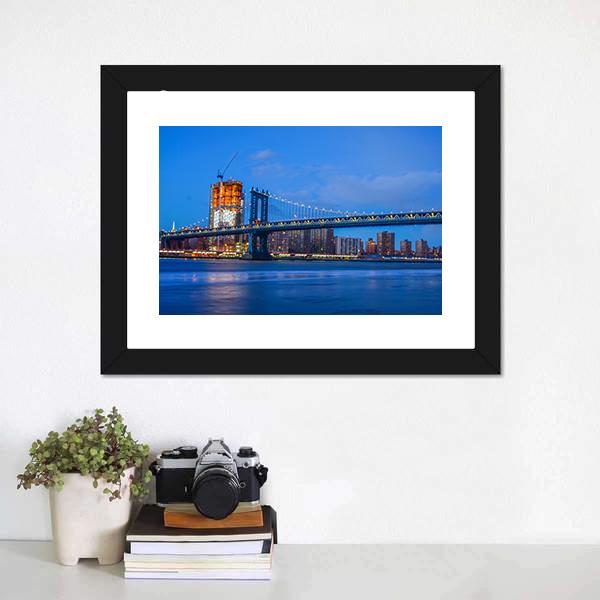 Brooklyn Bridge On East River Canvas Wall Art-1 Piece-Framed Print-20" x 16"-Tiaracle