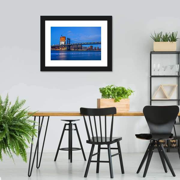 Brooklyn Bridge On East River Canvas Wall Art-3 Horizontal-Gallery Wrap-25" x 16"-Tiaracle