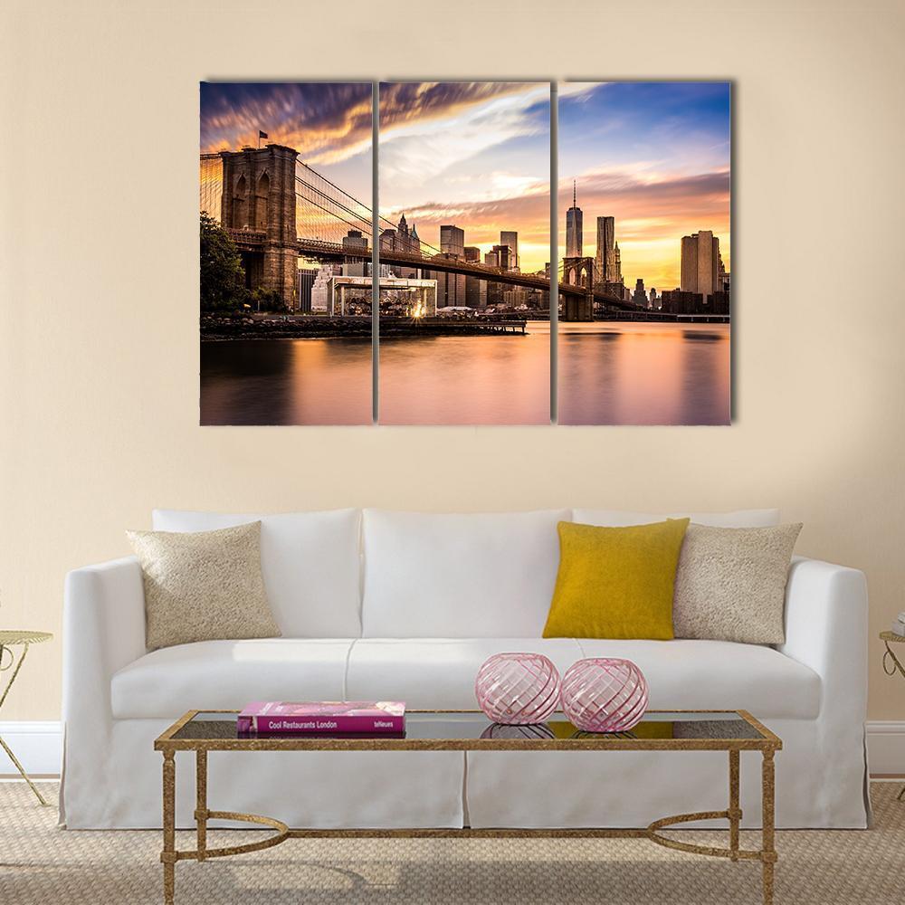 Brooklyn Bridge Park Canvas Wall Art-3 Horizontal-Gallery Wrap-37" x 24"-Tiaracle