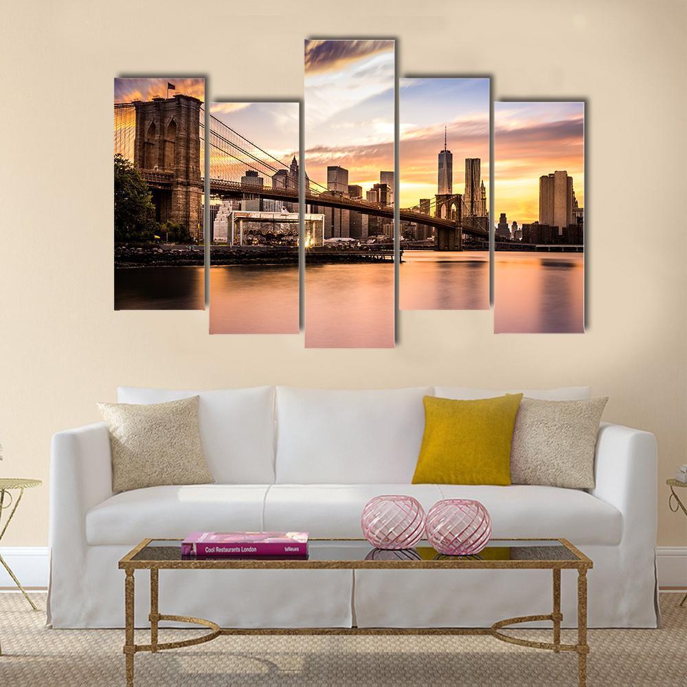 Brooklyn Bridge Park Canvas Wall Art-5 Pop-Gallery Wrap-47" x 32"-Tiaracle