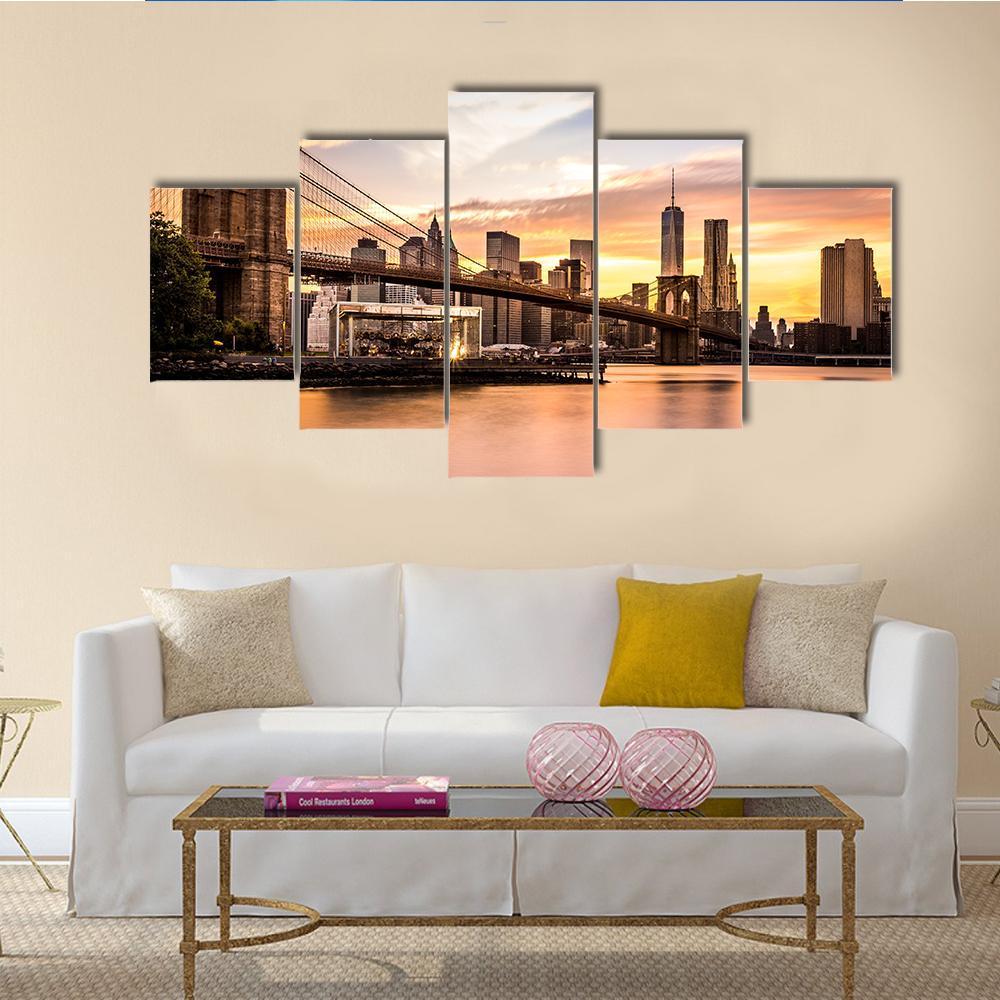 Brooklyn Bridge Park Canvas Wall Art-5 Star-Gallery Wrap-62" x 32"-Tiaracle