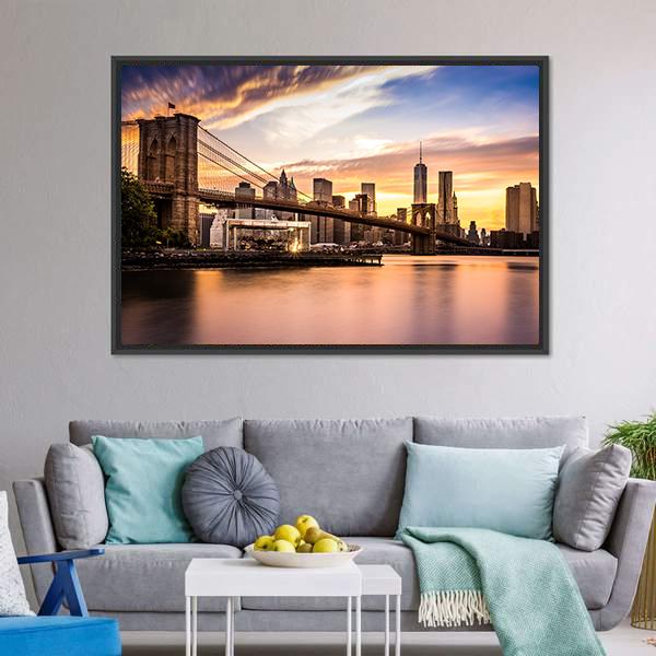 Brooklyn Bridge Park Canvas Wall Art-1 Piece-Floating Frame-24" x 16"-Tiaracle