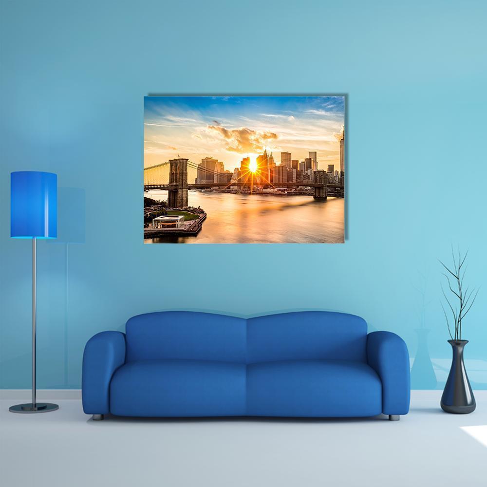 Brooklyn Bridge Skyline Canvas Wall Art-4 Horizontal-Gallery Wrap-34" x 24"-Tiaracle