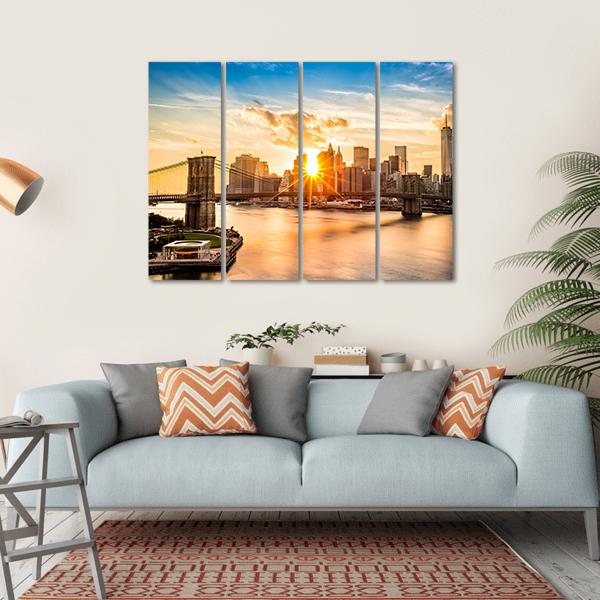 Brooklyn Bridge Skyline Canvas Wall Art-4 Horizontal-Gallery Wrap-34" x 24"-Tiaracle
