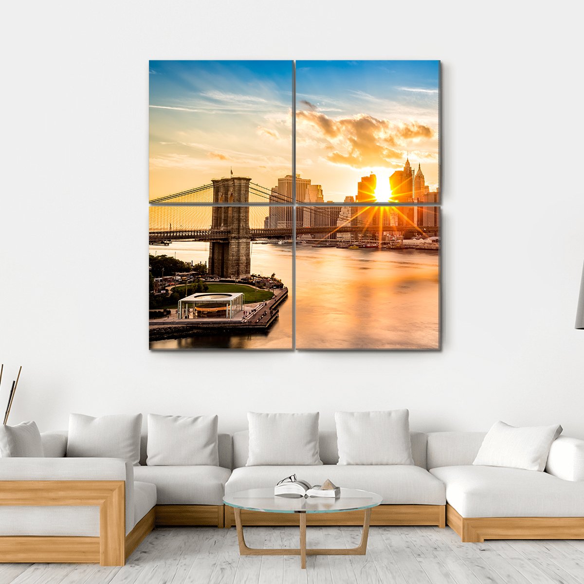 Brooklyn Bridge Skyline Canvas Wall Art-4 Square-Gallery Wrap-17" x 17"-Tiaracle